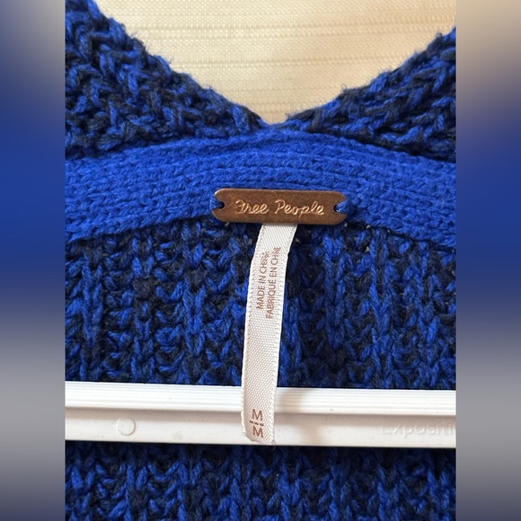 Free People Blue Chunky Knit Open Front Cardigan Sweater Medium - Picture 2 of 8